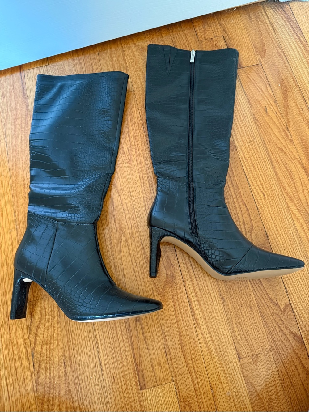 New York & Company Black Croc-Embossed Knee Boots